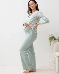 Maternity and Nursing Bamboo/Cotton Pyjama Set - Sage