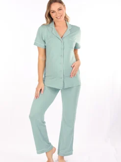 Maternity and Nursing Button Front Pyjama Set in Sage Green