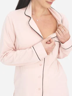 Maternity and Nursing Long Sleeve Pyjama Set in Pink