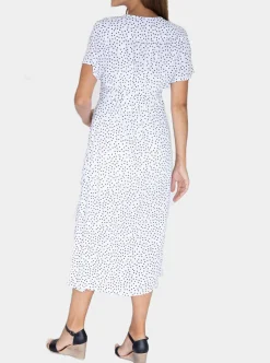 Maternity and Nursing Wrap Dress with Polka Dots in Midi Length