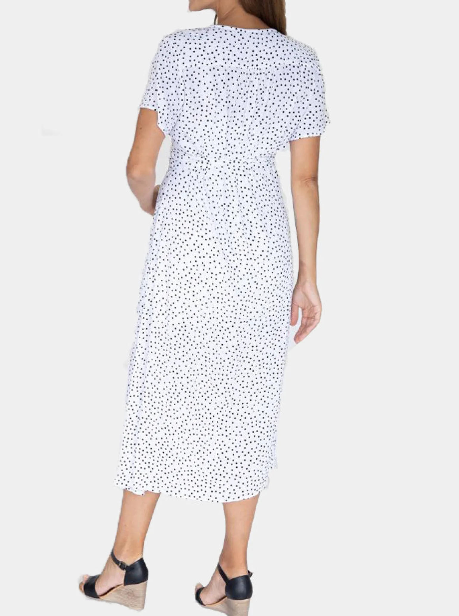 Maternity and Nursing Wrap Dress with Polka Dots in Midi Length