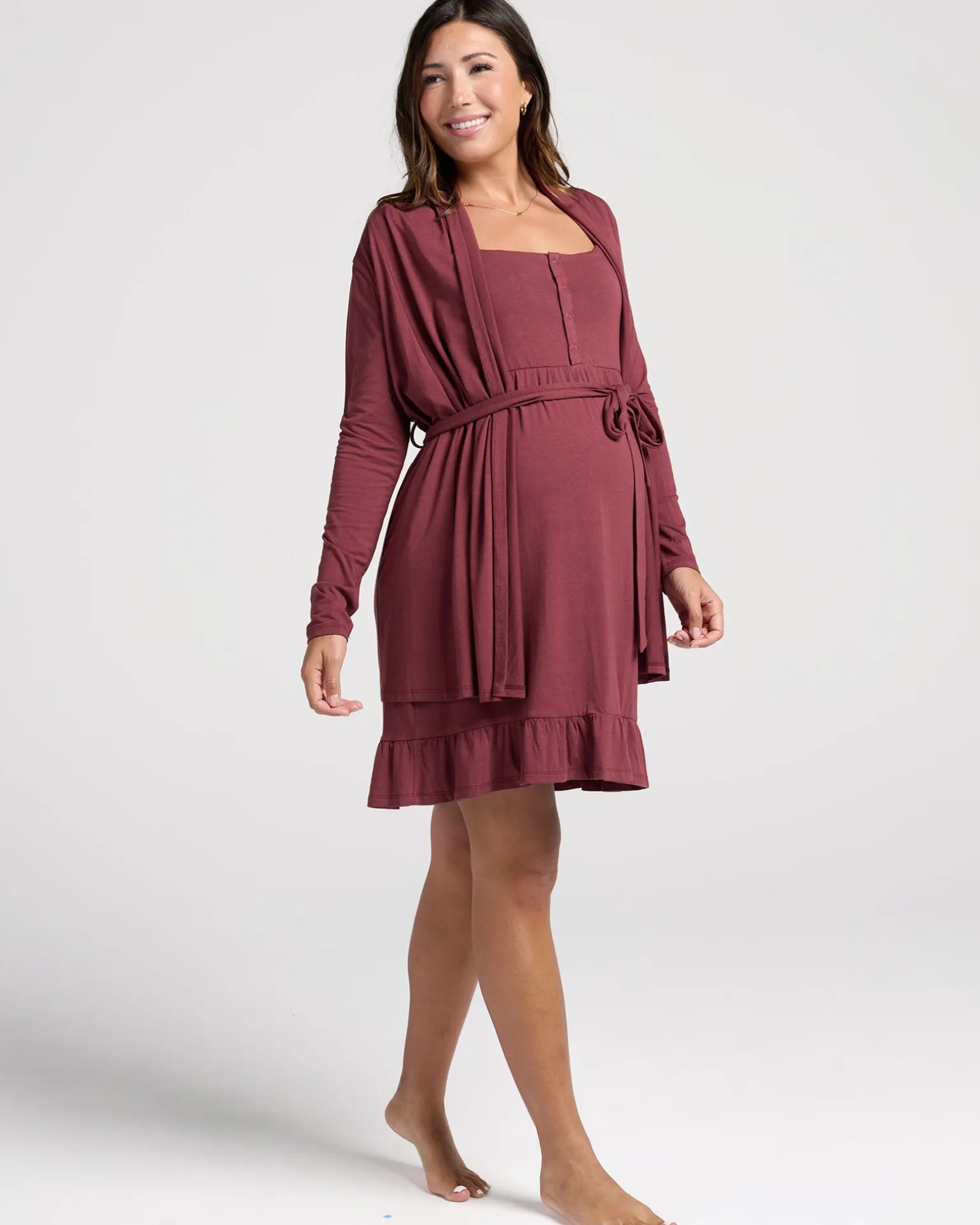 Maternity Cardigan With Removable Belt in Burgundy