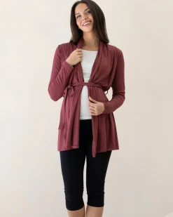 Maternity Cardigan With Removable Belt in Burgundy