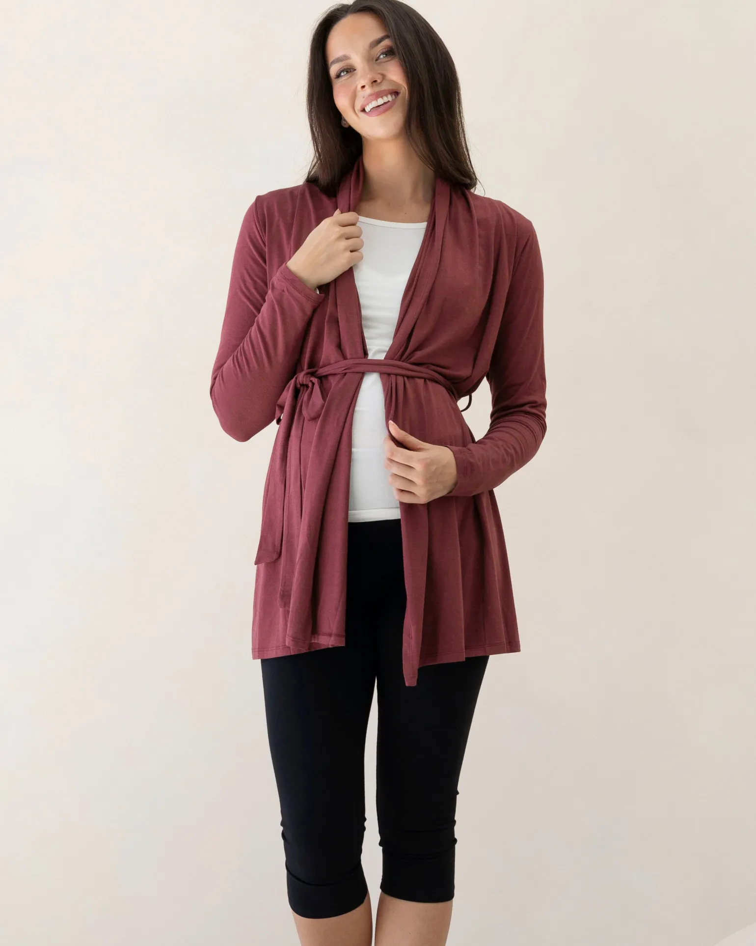 Maternity Cardigan With Removable Belt in Burgundy