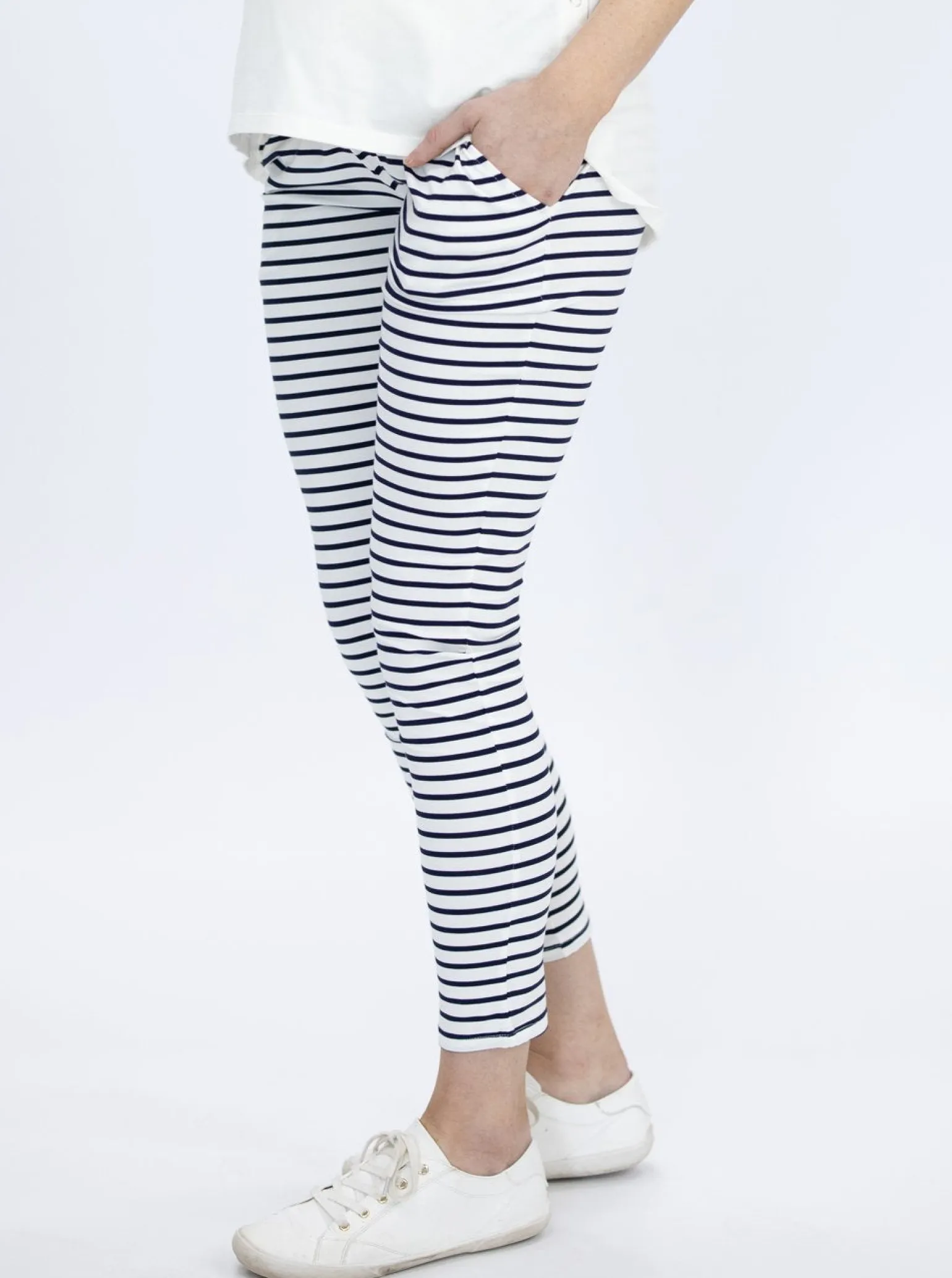 Maternity Comfort Lounge Pants in Navy Stripes