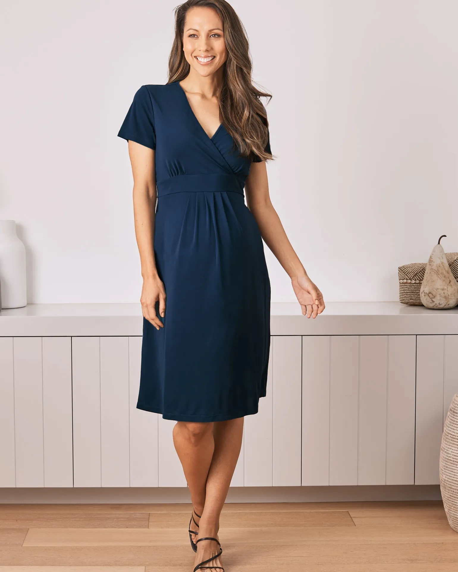 Maternity Crossover Neckline Jersey Dress - Dark Navy