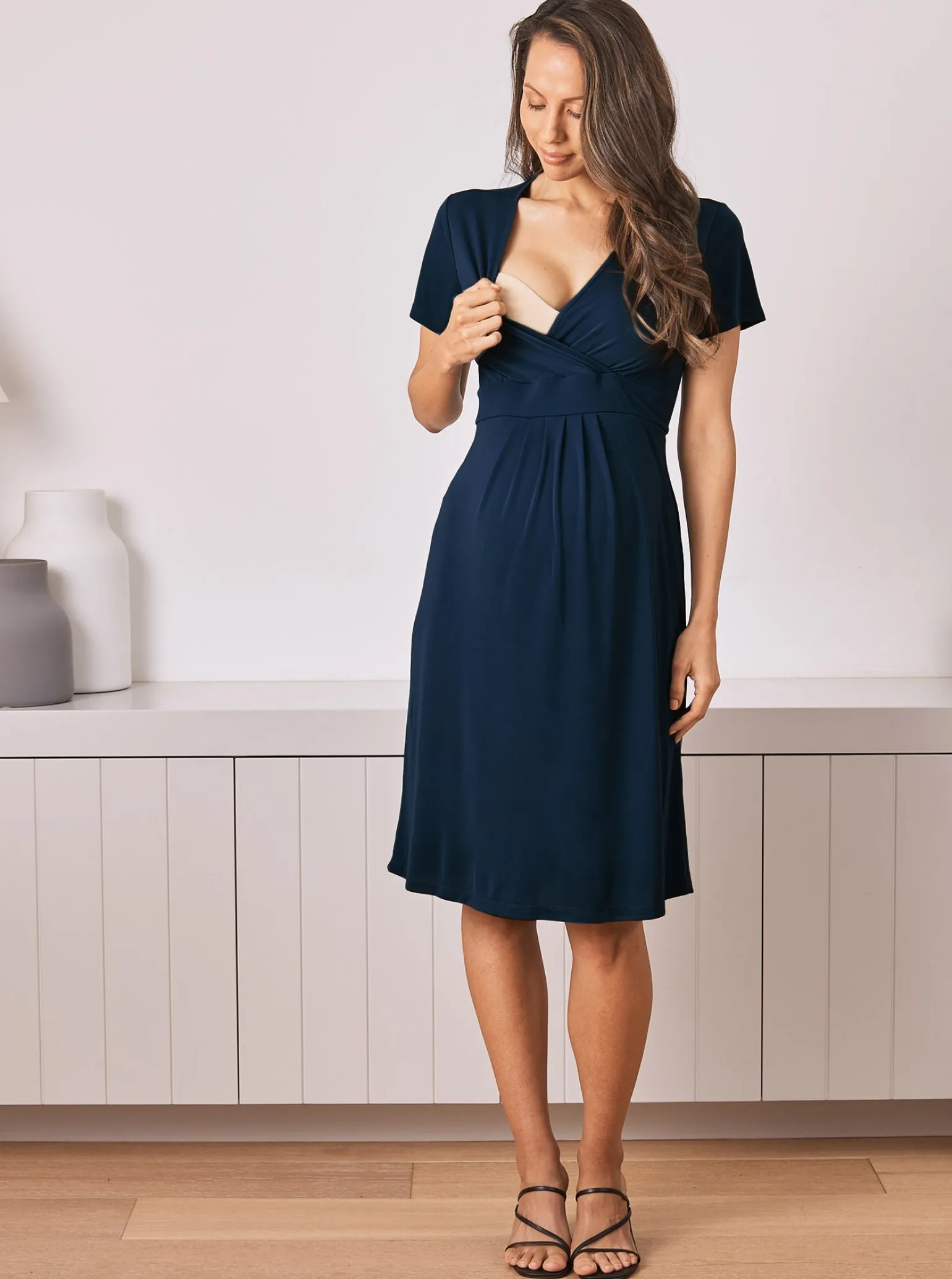 Maternity Crossover Neckline Jersey Dress - Dark Navy