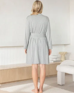 Maternity & Nursing Bamboo Cotton Robe with Matching Baby Swaddle – Grey
