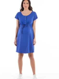Maternity & Nursing Drawstring Dress in Blue, Black or Khaki