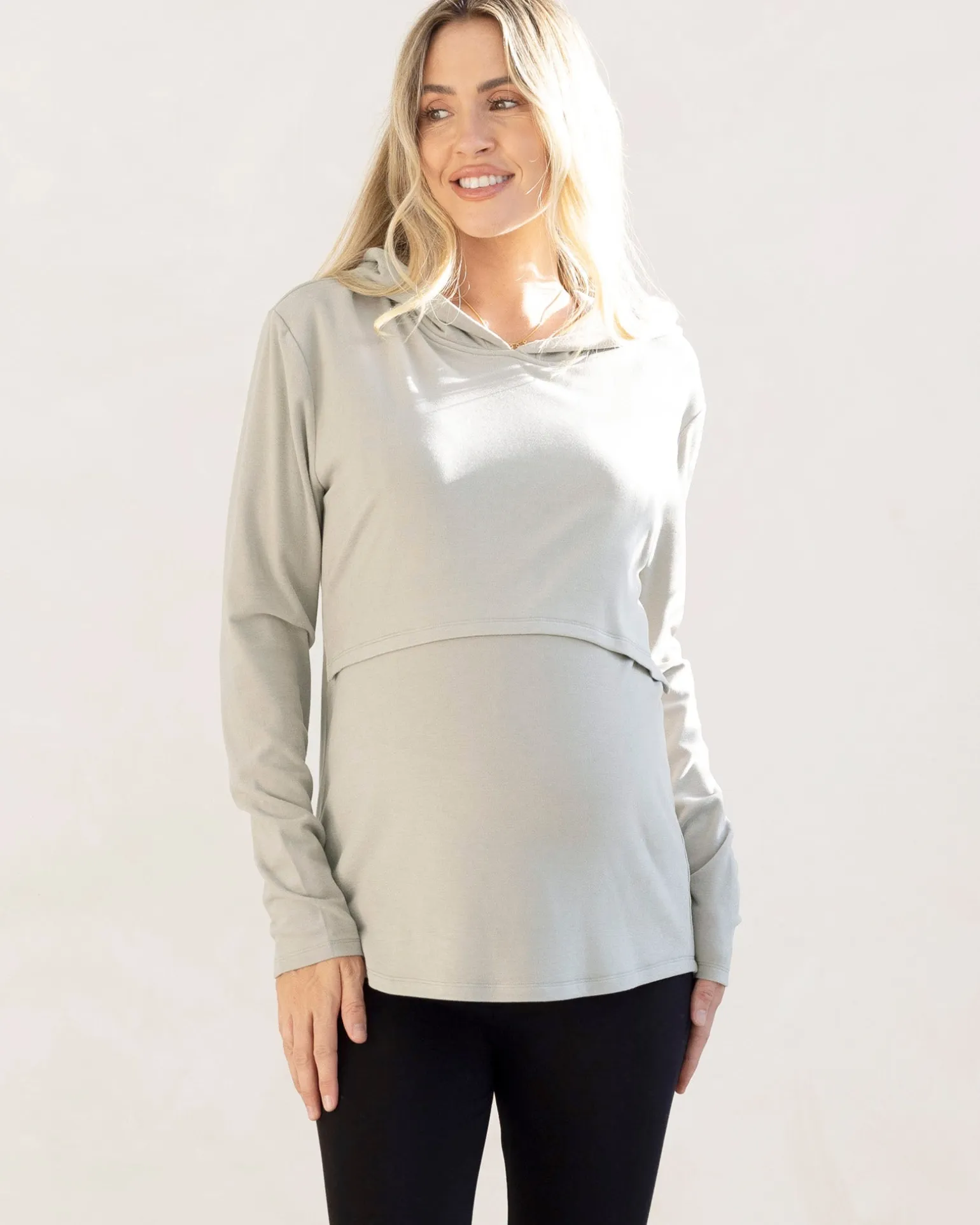 Maternity & Nursing Hoodie Breastfeeding Jumper - Sea Mist