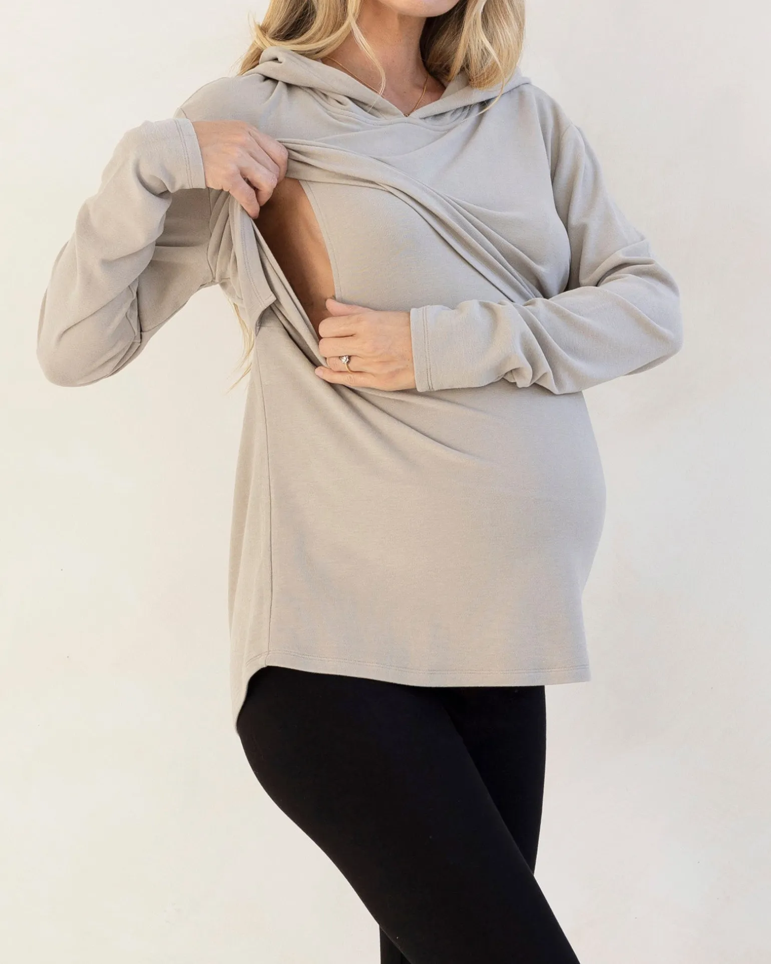 Maternity & Nursing Hoodie Breastfeeding Jumper - Sea Mist