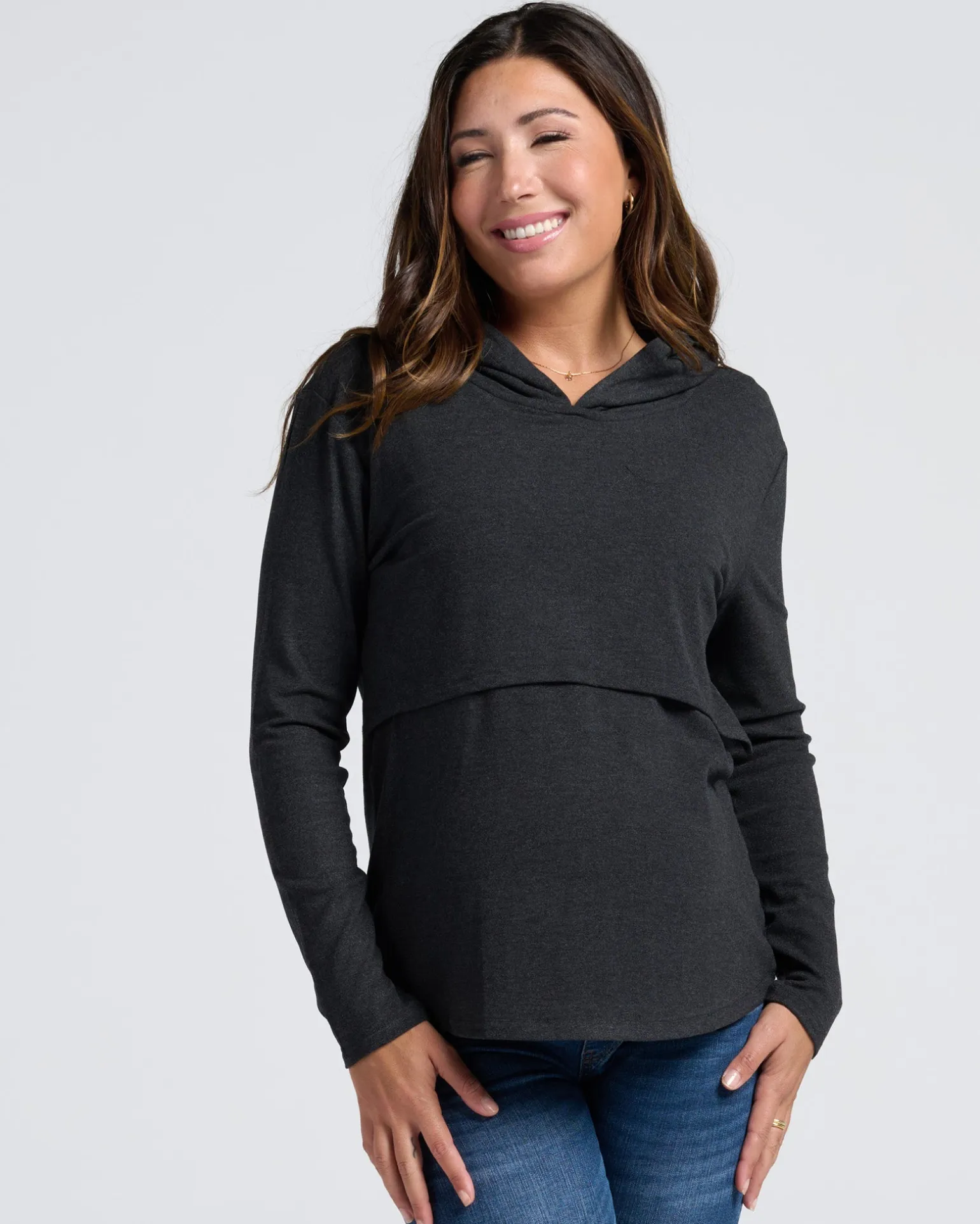 Maternity & Nursing Hoodie Breastfeeding Jumper - Charcoal