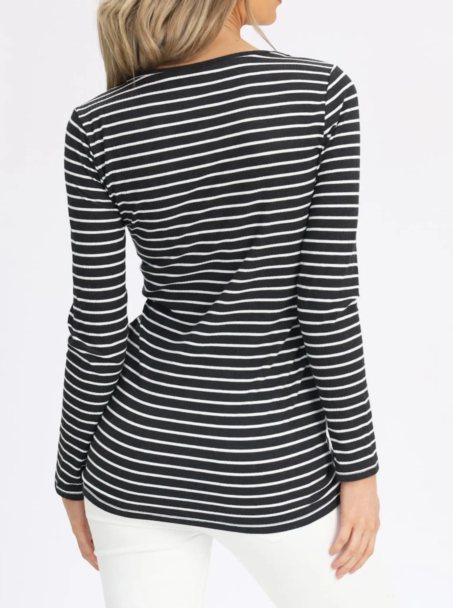 Maternity & Nursing Long Sleeve Top in Black/Grey Stripe