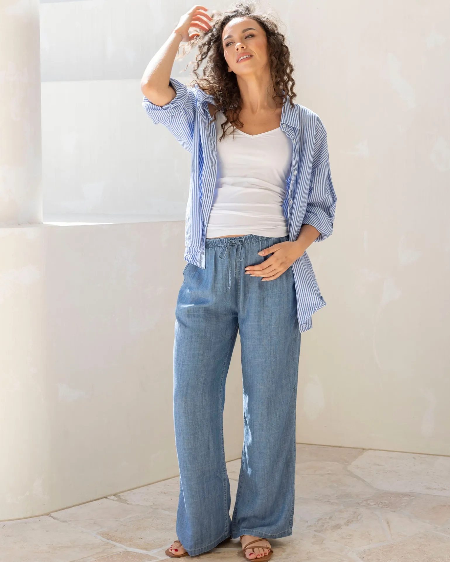 Maternity Roll Up Long Sleeve Shirt - Navy Stripe