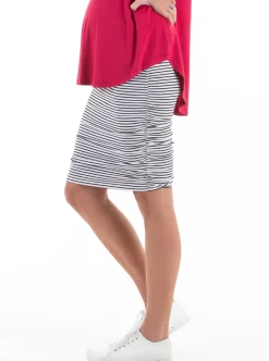 Maternity Ruched Summer Skirt - Stripes