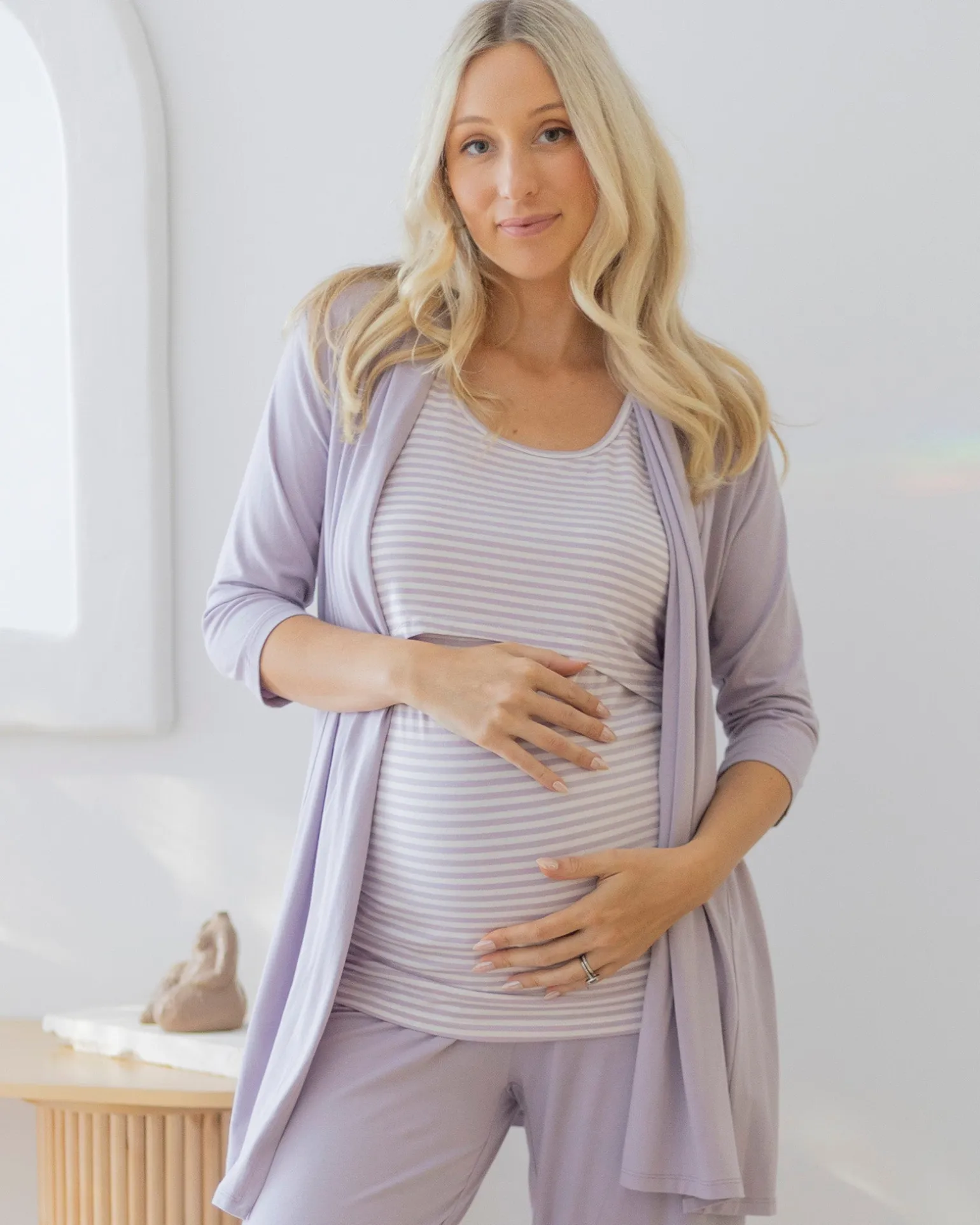 Maternity Versatile Lavender Cardigan With Removable Belt