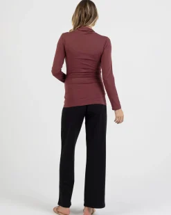 Maternity V-Neck Crossover Bamboo Long Sleeve Top in Maroon