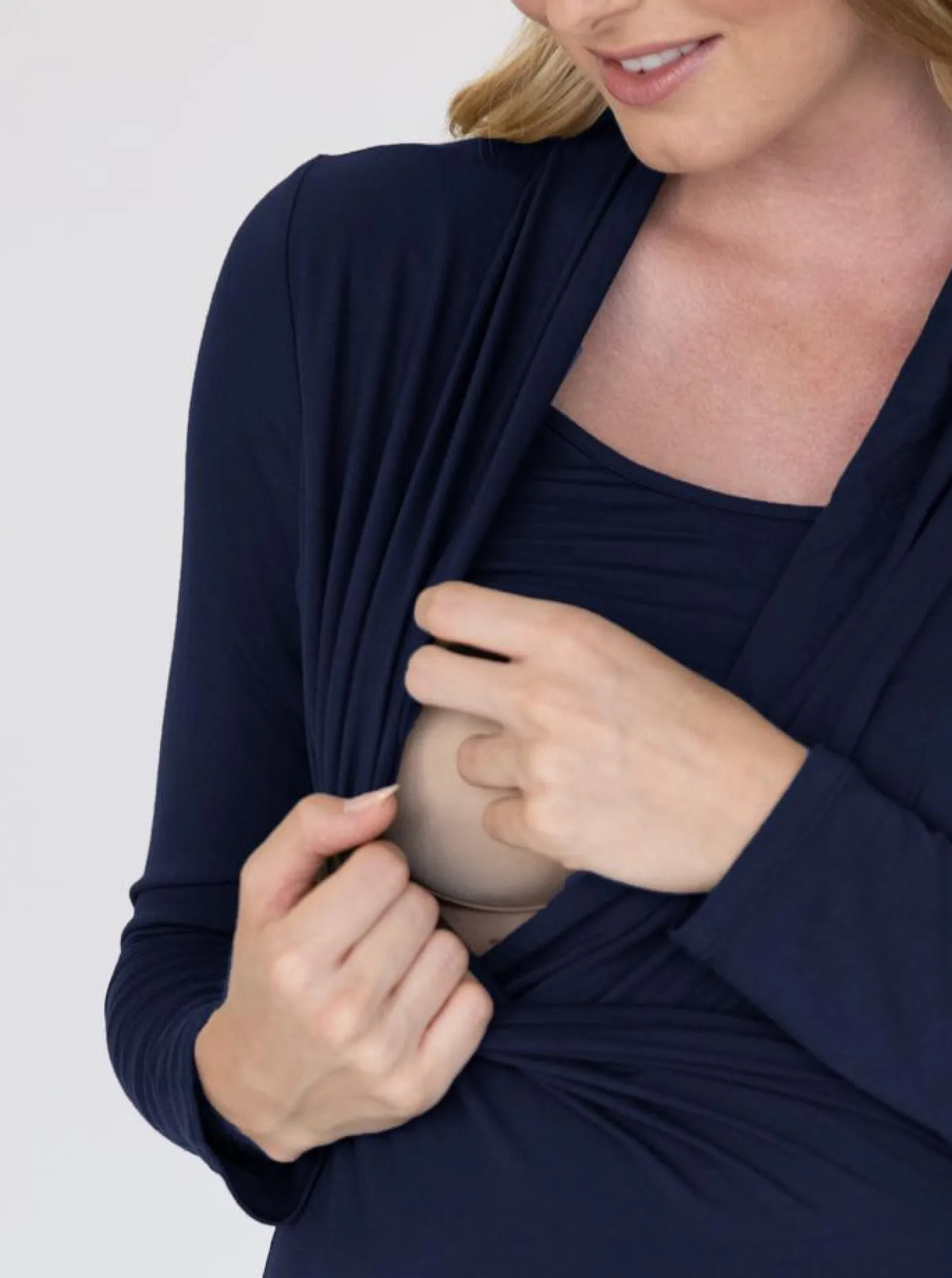 Maternity V-Neck Crossover Bamboo Long Sleeve Top in Navy