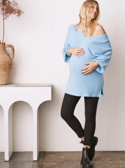 Maternity V-Neck Raglan Sleeve Sweater in Light Blue