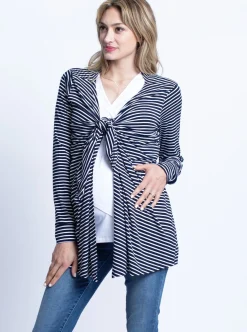 Maternity Waterfall Nursing Cover Cardigan - Navy Stripes