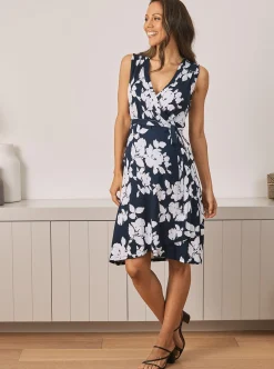 Maternity Wrap Dress in Navy & White Flowers