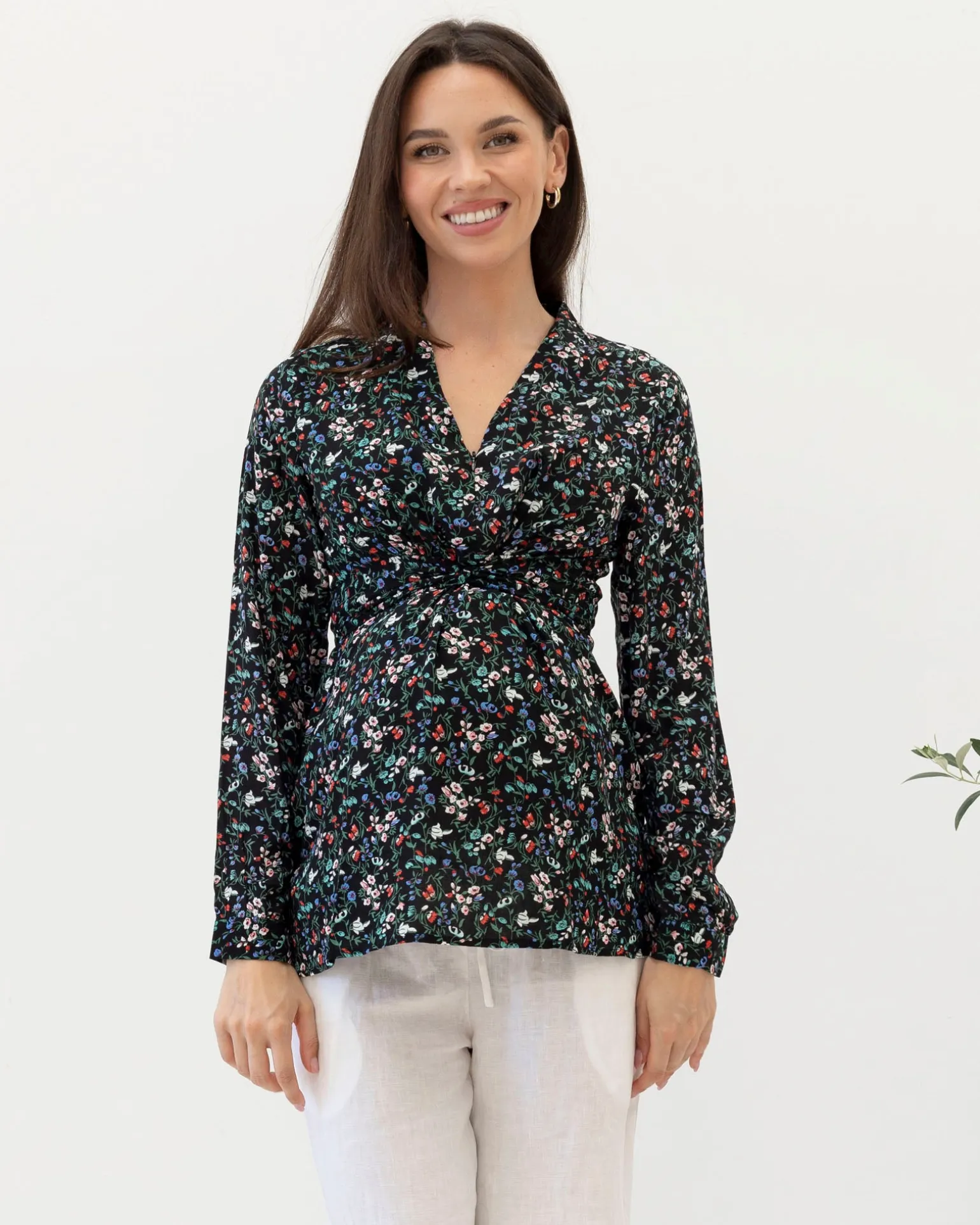 Maternity Zipper Front Work Top - Wild Flowers