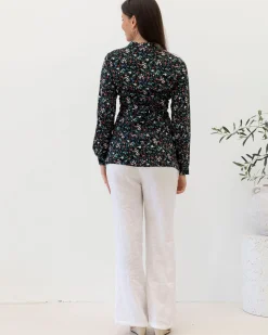 Maternity Zipper Front Work Top - Wild Flowers