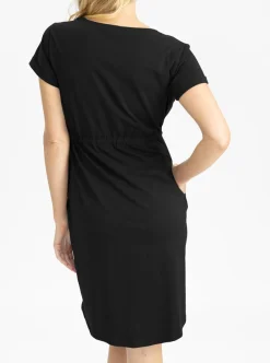 Mia Maternity & Nursing Zipper Drawstring Dress in Black