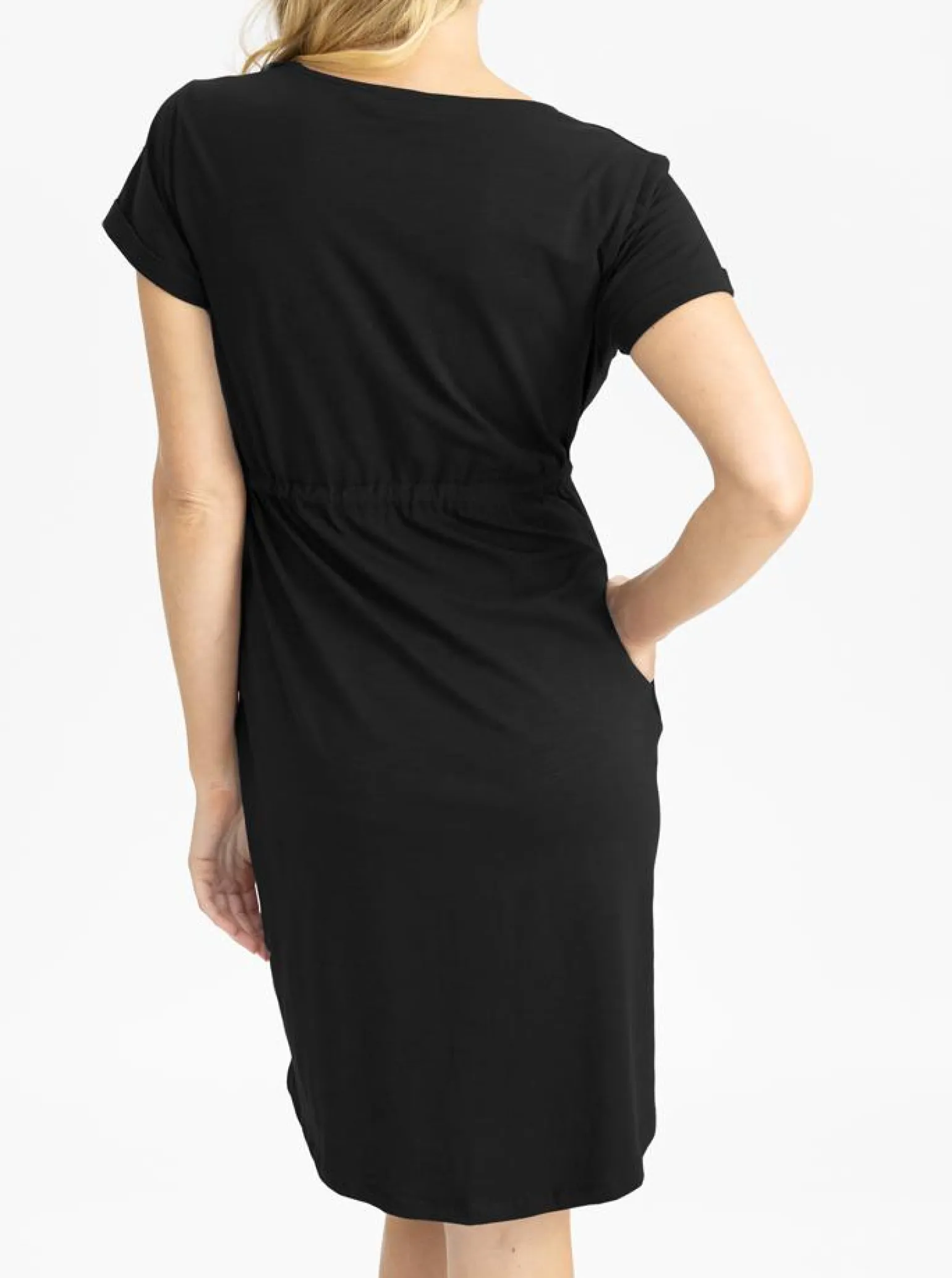 Mia Maternity & Nursing Zipper Drawstring Dress in Black