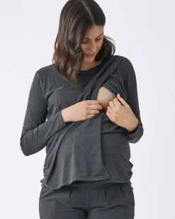 Monique Long Sleeve Nursing Charcoal Petal Top