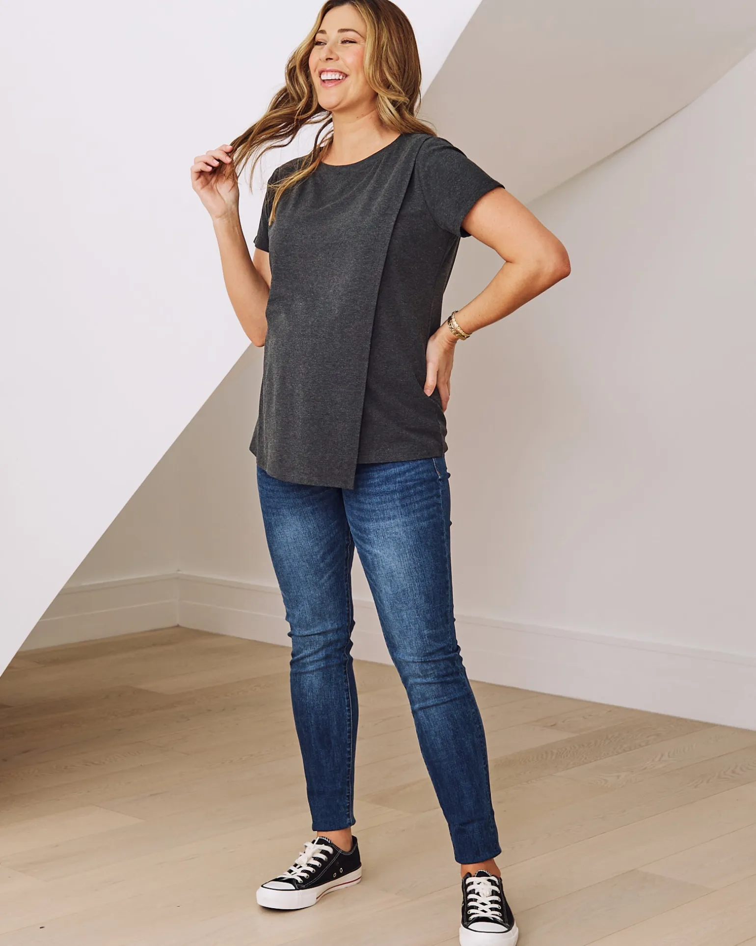 Monique Maternity Nursing Petal Top - Charcoal