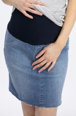 Over The Bump High Waist Maternity Denim Skirt