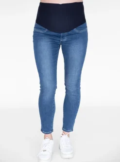 Over the Bump Skinny Fit Maternity Denim Jeans in Mid Blue