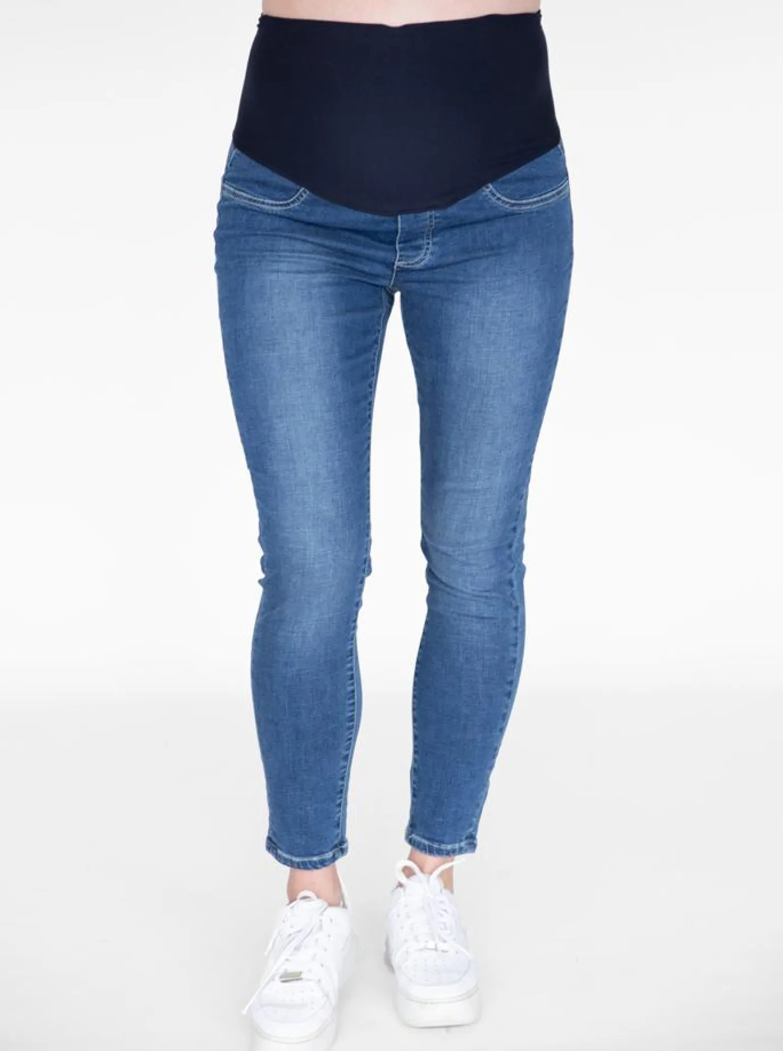 Over the Bump Skinny Fit Maternity Denim Jeans in Mid Blue