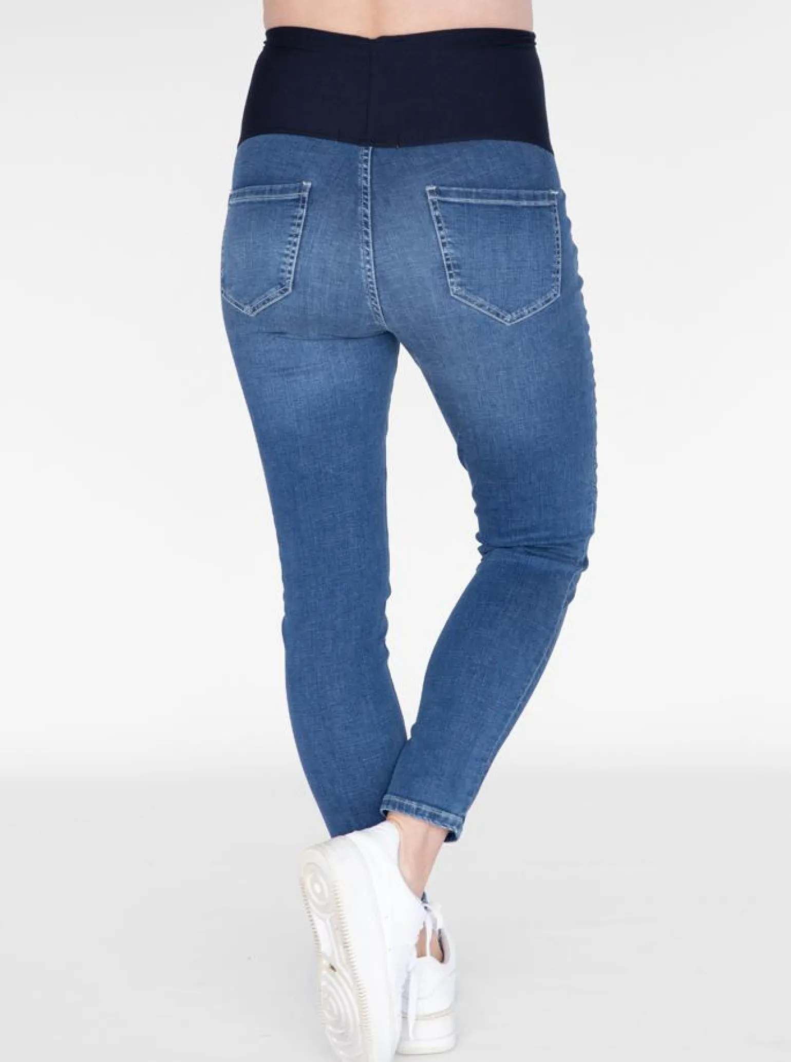 Over the Bump Skinny Fit Maternity Denim Jeans in Mid Blue