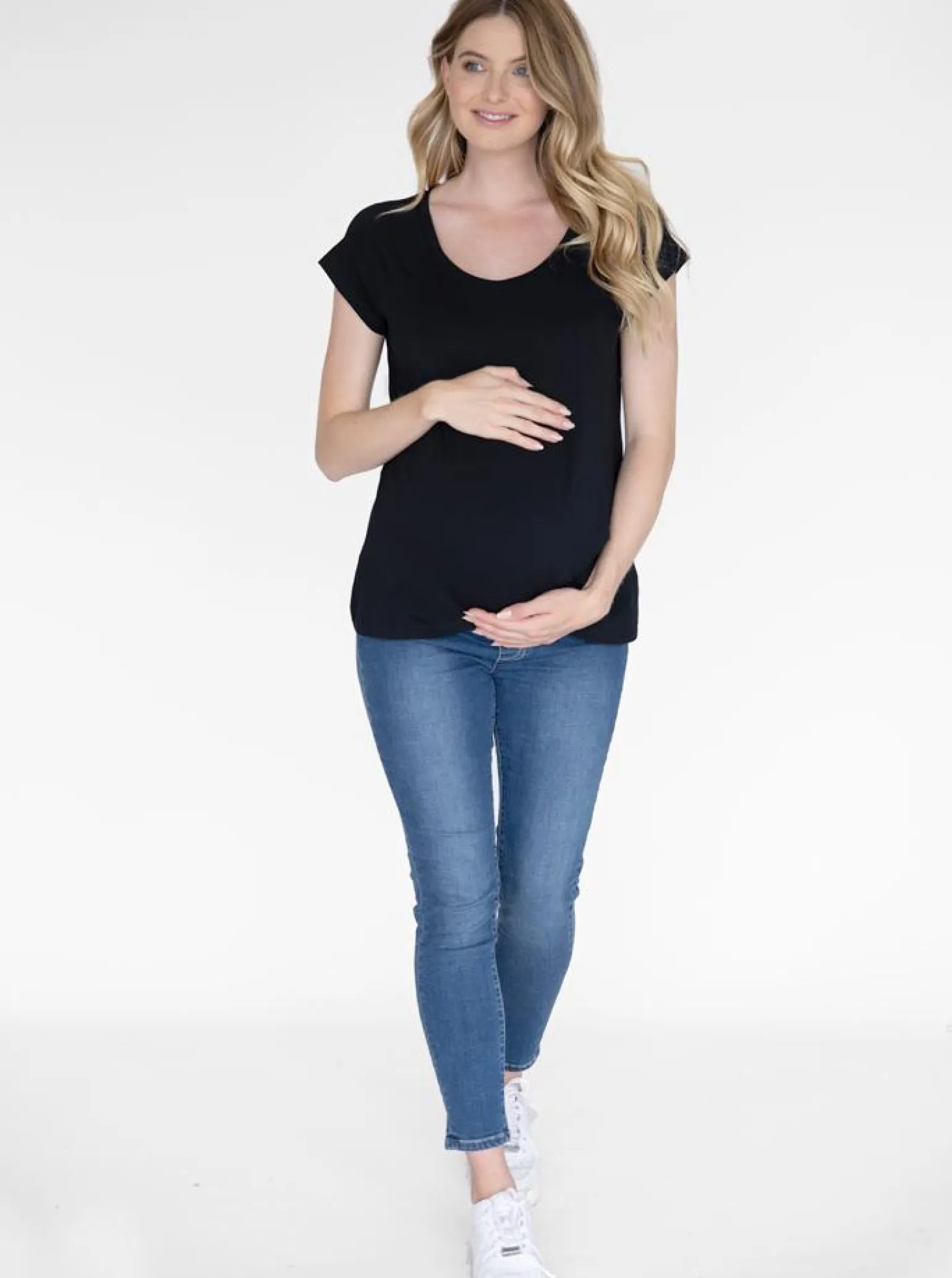 Over the Bump Skinny Fit Maternity Denim Jeans in Mid Blue