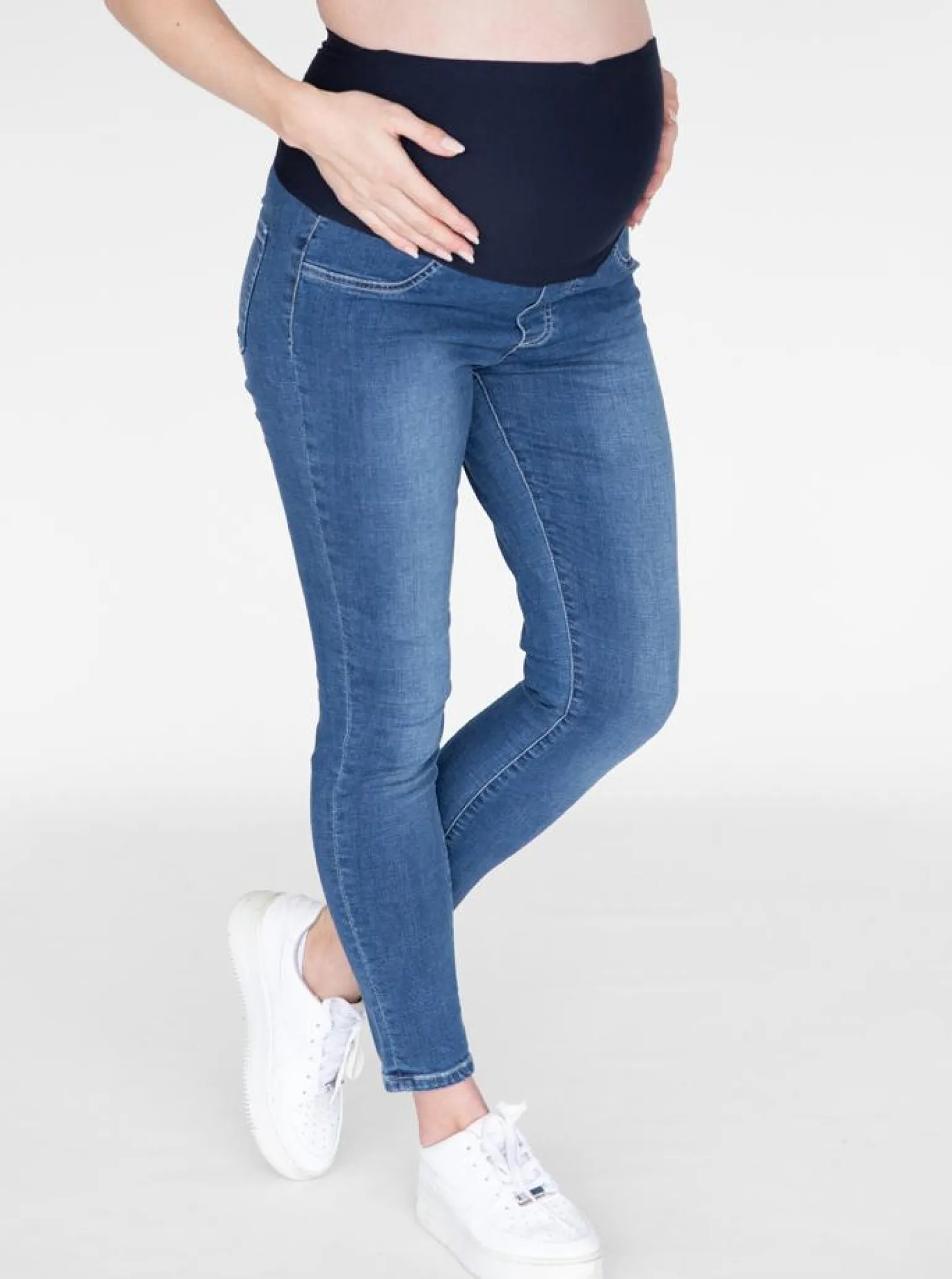 Over the Bump Skinny Fit Maternity Denim Jeans in Mid Blue