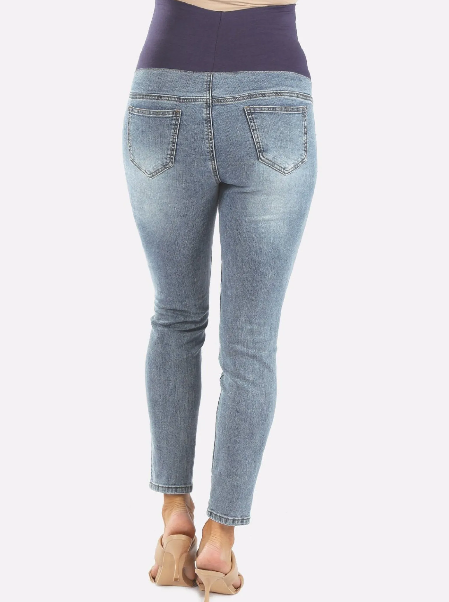 Over the Bump Skinny Maternity Denim Jeans Washed Blue
