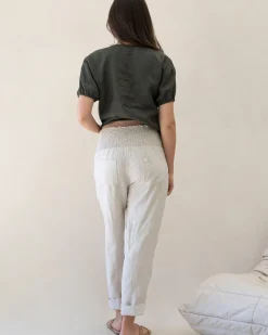 Pamela Tapered Linen Maternity Pants in Sand