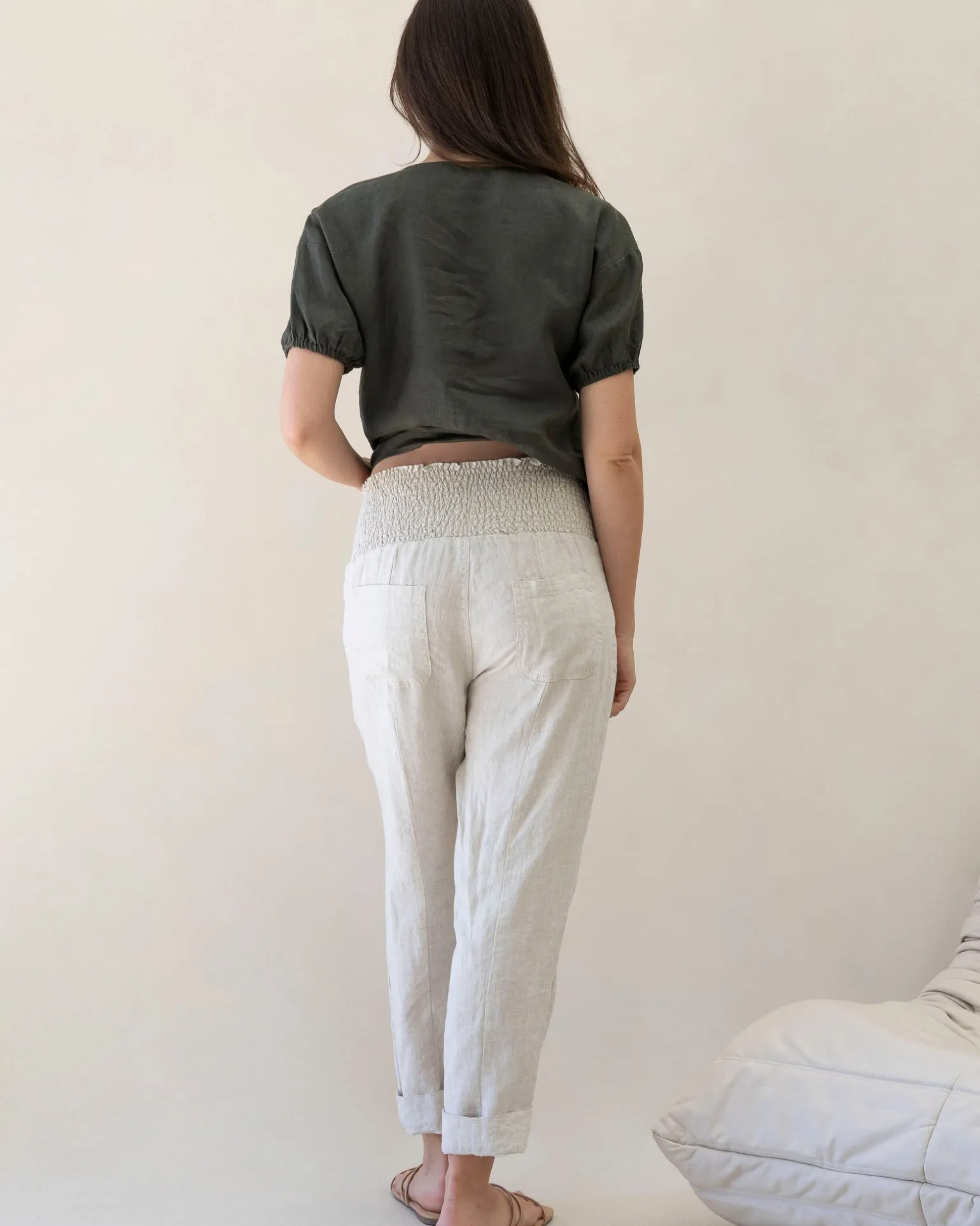Pamela Tapered Linen Maternity Pants in Sand