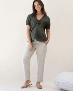 Pamela Tapered Linen Maternity Pants in Sand