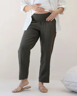 Pamela Tapered Linen Maternity Pants in Khaki