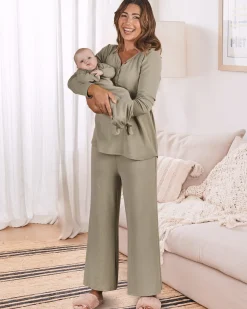 3-Piece Isabelle Maternity Loungewear/ Sleepwear PJ set - Sage Green