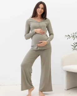 3-Piece Isabelle Maternity Loungewear/ Sleepwear PJ set - Sage Green