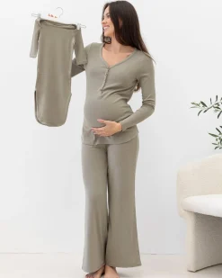 3-Piece Isabelle Maternity Loungewear/ Sleepwear PJ set - Sage Green