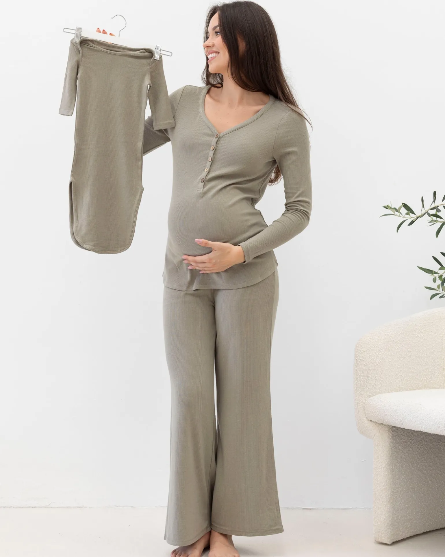 3-Piece Isabelle Maternity Loungewear/ Sleepwear PJ set - Sage Green