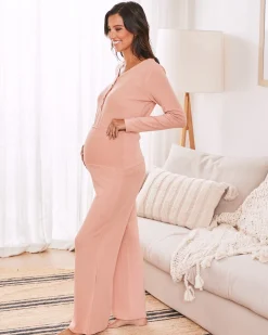 3-Piece Isabelle Maternity Loungewear / Sleepwear Set - Dusty Pink