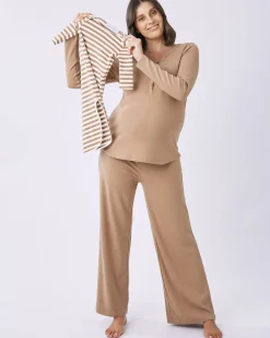 3-Piece Isabelle Maternity Sleepwear PJ set-Taupe