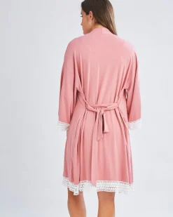 3-Piece Maternity Hospital Pack Set: Nursing nightie + Robe + Baby wrap In Pink