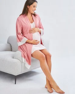 3-Piece Maternity Hospital Pack Set: Nursing nightie + Robe + Baby wrap In Pink